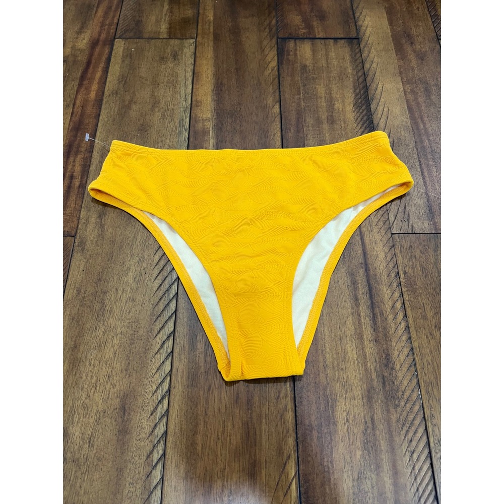Cupshe Bikini Bottom Women Small Yellow Like New Textured High Waisted